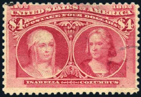 US Stamp Values Scott Catalog 244: 1893 US$4.00 Columbian Exposition. Harmer-Schau Auction Galleries, Oct 2009, Sale 83, Lot 398