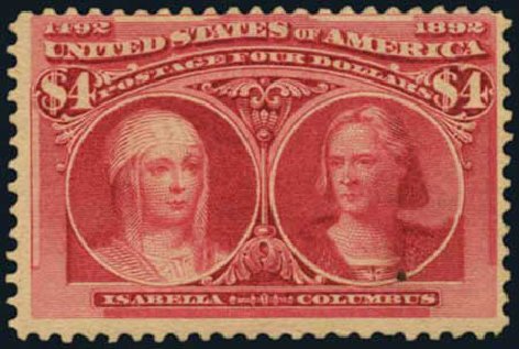 US Stamps Prices Scott Cat. # 244: US$4.00 1893 Columbian Exposition. Harmer-Schau Auction Galleries, Oct 2011, Sale 91, Lot 238