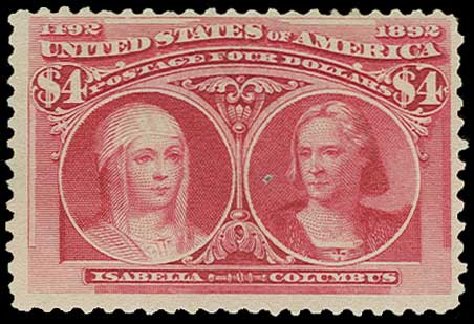 US Stamps Value Scott Cat. #244: US$4.00 1893 Columbian Exposition. H.R. Harmer, Jun 2015, Sale 3007, Lot 3258