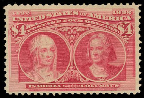 Costs of US Stamps Scott Cat. # 244 - US$4.00 1893 Columbian Exposition. Daniel Kelleher Auctions, Jun 2012, Sale 630, Lot 1558