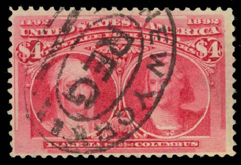Cost of US Stamp Scott # 244: US$4.00 1893 Columbian Exposition. Daniel Kelleher Auctions, Jan 2015, Sale 663, Lot 1498