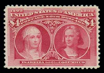 Costs of US Stamp Scott Catalogue # 244 - US$4.00 1893 Columbian Exposition. Matthew Bennett International, Dec 2007, Sale 324, Lot 1149