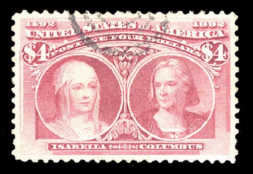 Values of US Stamps Scott 244 - 1893 US$4.00 Columbian Exposition. Cherrystone Auctions, Jul 2010, Sale 201007, Lot 39