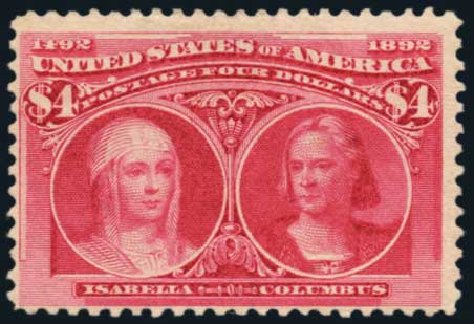 Price of US Stamps Scott Cat. 244 - 1893 US$4.00 Columbian Exposition. Harmer-Schau Auction Galleries, Jan 2014, Sale 100, Lot 509