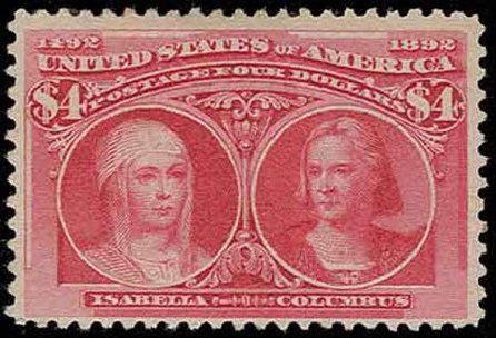 US Stamps Values Scott Catalogue # 244: 1893 US$4.00 Columbian Exposition. H.R. Harmer, Nov 2013, Sale 3004, Lot 1179
