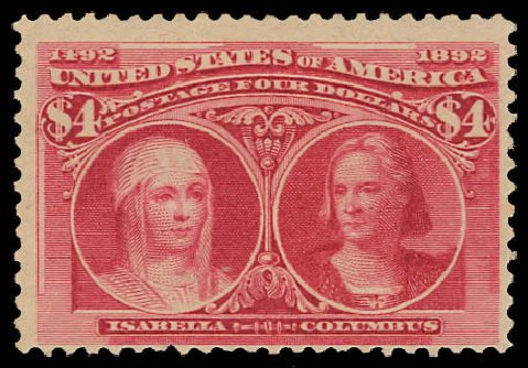 US Stamps Prices Scott # 244 - 1893 US$4.00 Columbian Exposition. Daniel Kelleher Auctions, Jun 2012, Sale 630, Lot 1559