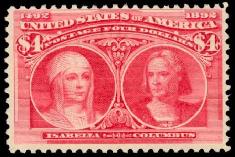 US Stamp Values Scott Catalogue # 244 - 1893 US$4.00 Columbian Exposition. Daniel Kelleher Auctions, May 2014, Sale 652, Lot 379