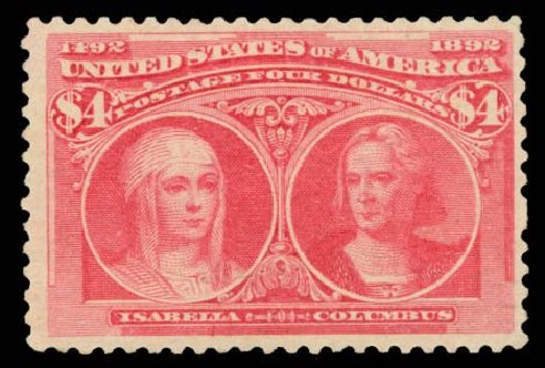 Cost of US Stamps Scott #244: US$4.00 1893 Columbian Exposition. Daniel Kelleher Auctions, Sep 2014, Sale 655, Lot 329