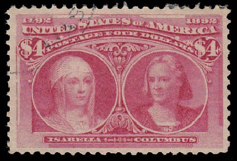 Cost of US Stamps Scott Catalogue #244 - US$4.00 1893 Columbian Exposition. Daniel Kelleher Auctions, Jan 2015, Sale 663, Lot 1499