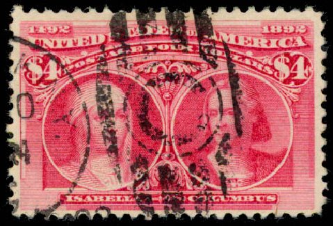 Costs of US Stamps Scott 244 - 1893 US$4.00 Columbian Exposition. Daniel Kelleher Auctions, Aug 2015, Sale 672, Lot 2509