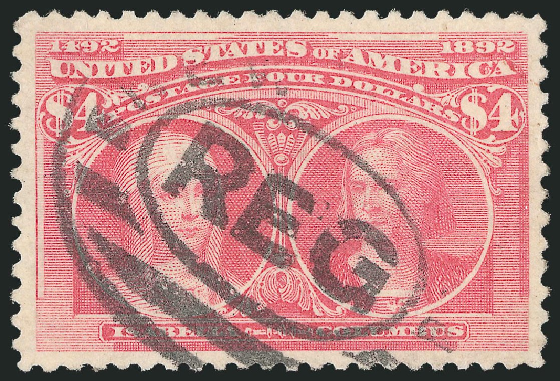 US Stamps Prices Scott Cat. 244 - US$4.00 1893 Columbian Exposition. Robert Siegel Auction Galleries, Sep 2012, Sale 1027, Lot 129