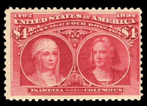 Cost of US Stamp Scott Cat. #244: US$4.00 1893 Columbian Exposition. Cherrystone Auctions, Nov 2013, Sale 201311, Lot 40