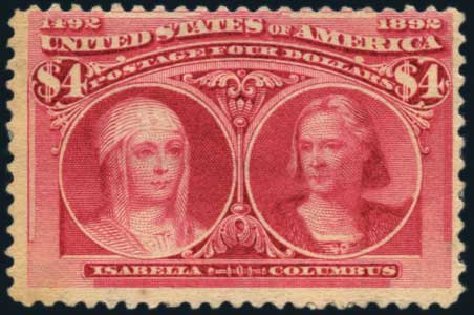 Value of US Stamps Scott Cat. 244 - US$4.00 1893 Columbian Exposition. Harmer-Schau Auction Galleries, Jan 2014, Sale 100, Lot 510