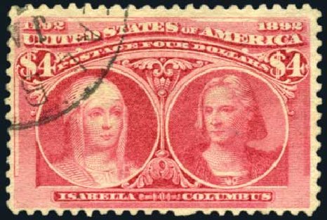 Cost of US Stamps Scott Catalog 244: US$4.00 1893 Columbian Exposition. Harmer-Schau Auction Galleries, May 2014, Sale 101, Lot 140