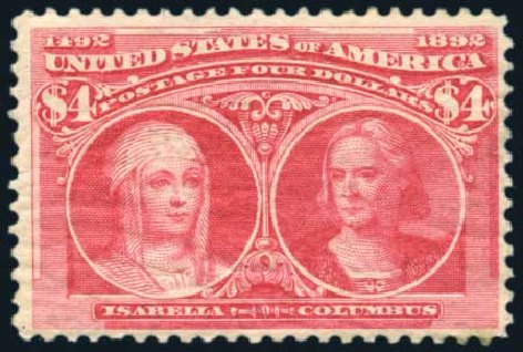 US Stamps Value Scott Catalog # 244 - US$4.00 1893 Columbian Exposition. Harmer-Schau Auction Galleries, Jun 2008, Sale 78, Lot 1440