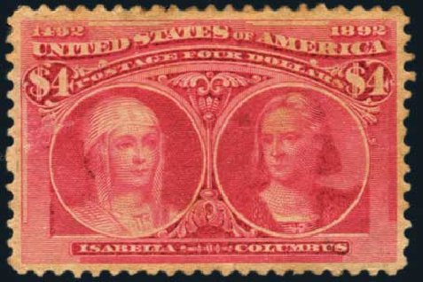 US Stamp Price Scott Catalogue #244: US$4.00 1893 Columbian Exposition. Harmer-Schau Auction Galleries, Oct 2013, Sale 99, Lot 160