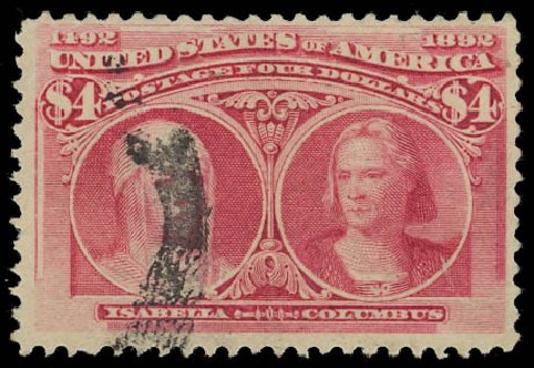 Costs of US Stamp Scott Catalogue 244: US$4.00 1893 Columbian Exposition. Daniel Kelleher Auctions, Jul 2011, Sale 625, Lot 840