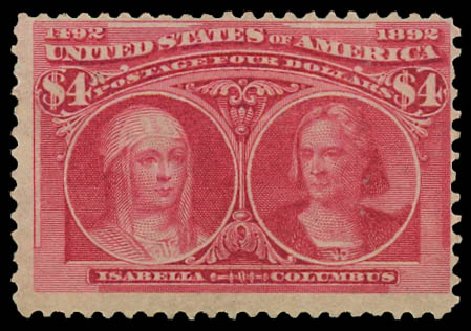 US Stamps Prices Scott Cat. #244: US$4.00 1893 Columbian Exposition. Daniel Kelleher Auctions, Jan 2012, Sale 628, Lot 370