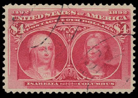Price of US Stamp Scott Catalogue 244: 1893 US$4.00 Columbian Exposition. Daniel Kelleher Auctions, Oct 2012, Sale 632, Lot 1150