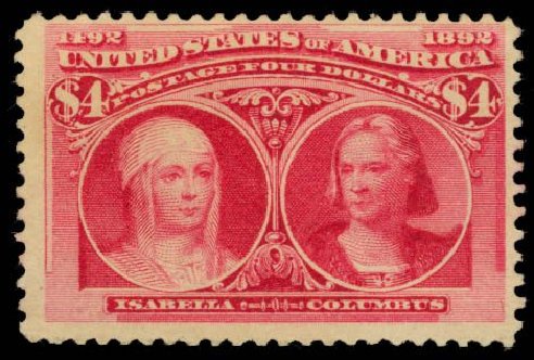 Value of US Stamp Scott Cat. 244: US$4.00 1893 Columbian Exposition. Daniel Kelleher Auctions, Oct 2014, Sale 660, Lot 2240