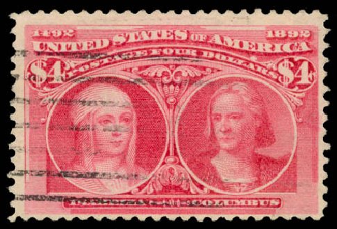 Value of US Stamp Scott Catalogue # 244 - US$4.00 1893 Columbian Exposition. Daniel Kelleher Auctions, Aug 2015, Sale 672, Lot 2510