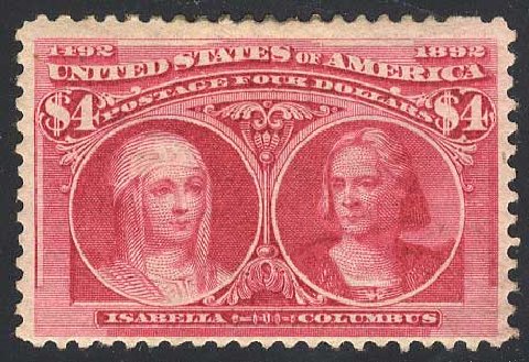 Cost of US Stamp Scott Catalogue #244: 1893 US$4.00 Columbian Exposition. Cherrystone Auctions, Jul 2008, Sale 200807, Lot 41