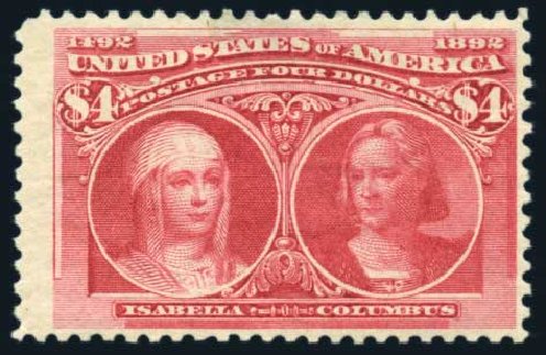 US Stamp Values Scott Catalogue # 244 - 1893 US$4.00 Columbian Exposition. Harmer-Schau Auction Galleries, Jun 2008, Sale 78, Lot 1441