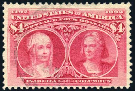 US Stamp Prices Scott Cat. #244 - 1893 US$4.00 Columbian Exposition. Harmer-Schau Auction Galleries, Feb 2009, Sale 80, Lot 1221