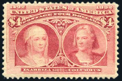 Costs of US Stamp Scott # 244: 1893 US$4.00 Columbian Exposition. Harmer-Schau Auction Galleries, Aug 2011, Sale 90, Lot 1381