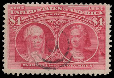 US Stamp Value Scott # 244 - US$4.00 1893 Columbian Exposition. Daniel Kelleher Auctions, Oct 2012, Sale 632, Lot 1151