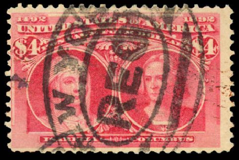 Costs of US Stamp Scott Catalog 244 - 1893 US$4.00 Columbian Exposition. Daniel Kelleher Auctions, Aug 2015, Sale 672, Lot 2511