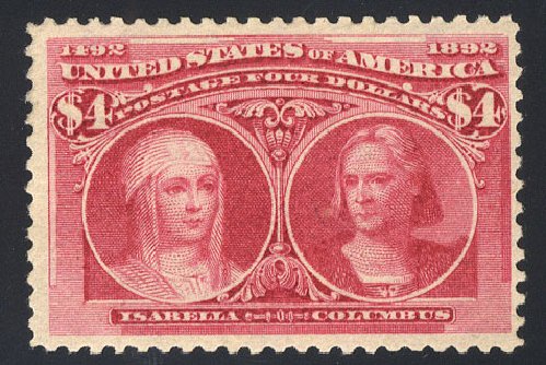 US Stamp Values Scott Catalogue 244 - 1893 US$4.00 Columbian Exposition. Cherrystone Auctions, Sep 2008, Sale 200809, Lot 14
