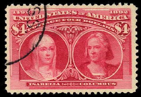 US Stamp Price Scott # 244: US$4.00 1893 Columbian Exposition. Daniel Kelleher Auctions, Dec 2012, Sale 633, Lot 464