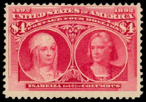 Costs of US Stamp Scott Catalogue 244: US$4.00 1893 Columbian Exposition. Daniel Kelleher Auctions, Dec 2013, Sale 640, Lot 214