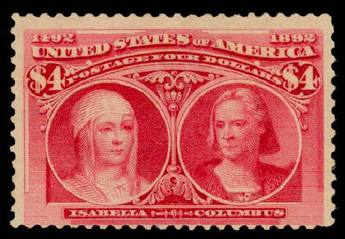 US Stamp Value Scott Catalog #244 - 1893 US$4.00 Columbian Exposition. Daniel Kelleher Auctions, Jan 2015, Sale 663, Lot 1494