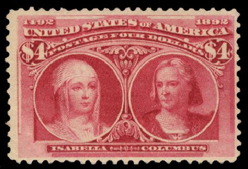 Value of US Stamp Scott Catalog #244 - 1893 US$4.00 Columbian Exposition. Cherrystone Auctions, Mar 2010, Sale 201003, Lot 145