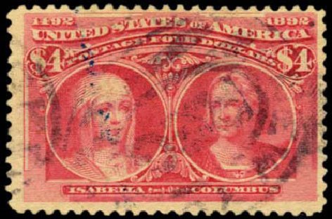 Costs of US Stamps Scott Catalog 244 - 1893 US$4.00 Columbian Exposition. Harmer-Schau Auction Galleries, Feb 2012, Sale 92, Lot 1015