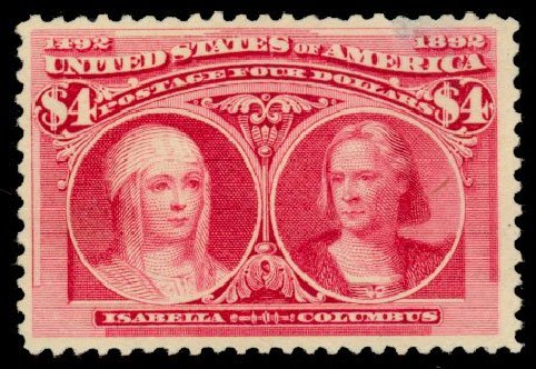 Price of US Stamps Scott Cat. # 244 - 1893 US$4.00 Columbian Exposition. Daniel Kelleher Auctions, Dec 2013, Sale 640, Lot 215