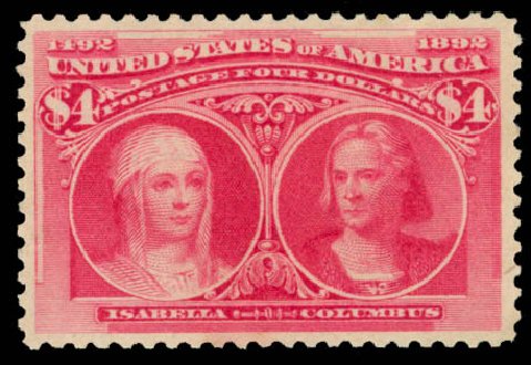 US Stamps Prices Scott Cat. 244 - 1893 US$4.00 Columbian Exposition. Daniel Kelleher Auctions, Jan 2015, Sale 663, Lot 1495