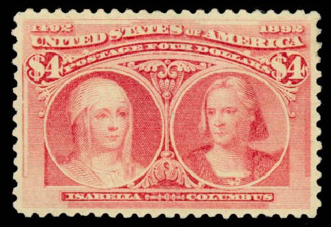 Prices of US Stamps Scott Catalog # 244: US$4.00 1893 Columbian Exposition. Daniel Kelleher Auctions, Aug 2015, Sale 672, Lot 2505