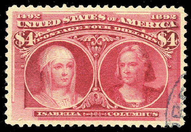 Costs of US Stamp Scott Catalogue # 244: US$4.00 1893 Columbian Exposition. Matthew Bennett International, Feb 2015, Sale 351, Lot 142