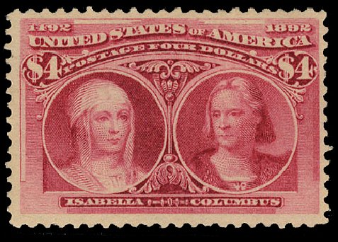 Prices of US Stamp Scott Catalogue 244 - US$4.00 1893 Columbian Exposition. Cherrystone Auctions, Jan 2010, Sale 201001, Lot 122