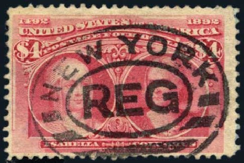 US Stamps Value Scott 244: US$4.00 1893 Columbian Exposition. Harmer-Schau Auction Galleries, Jan 2014, Sale 100, Lot 512