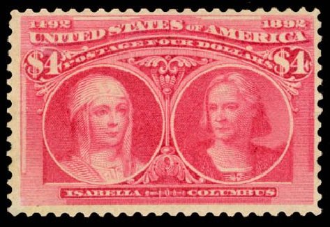 Value of US Stamp Scott Cat. # 244 - 1893 US$4.00 Columbian Exposition. Daniel Kelleher Auctions, Sep 2013, Sale 639, Lot 1082