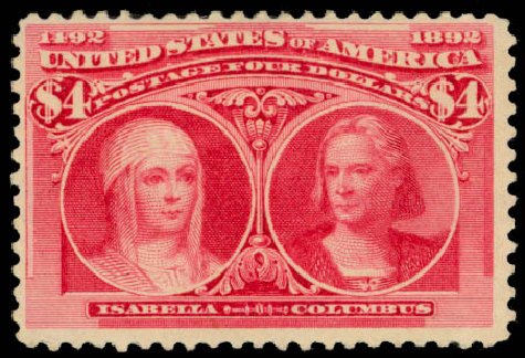 US Stamp Value Scott 244: 1893 US$4.00 Columbian Exposition. Daniel Kelleher Auctions, Jan 2015, Sale 663, Lot 1492