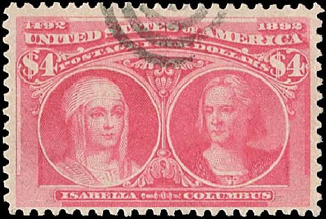 US Stamp Prices Scott 244: 1893 US$4.00 Columbian Exposition. Regency-Superior, Jan 2015, Sale 109, Lot 942