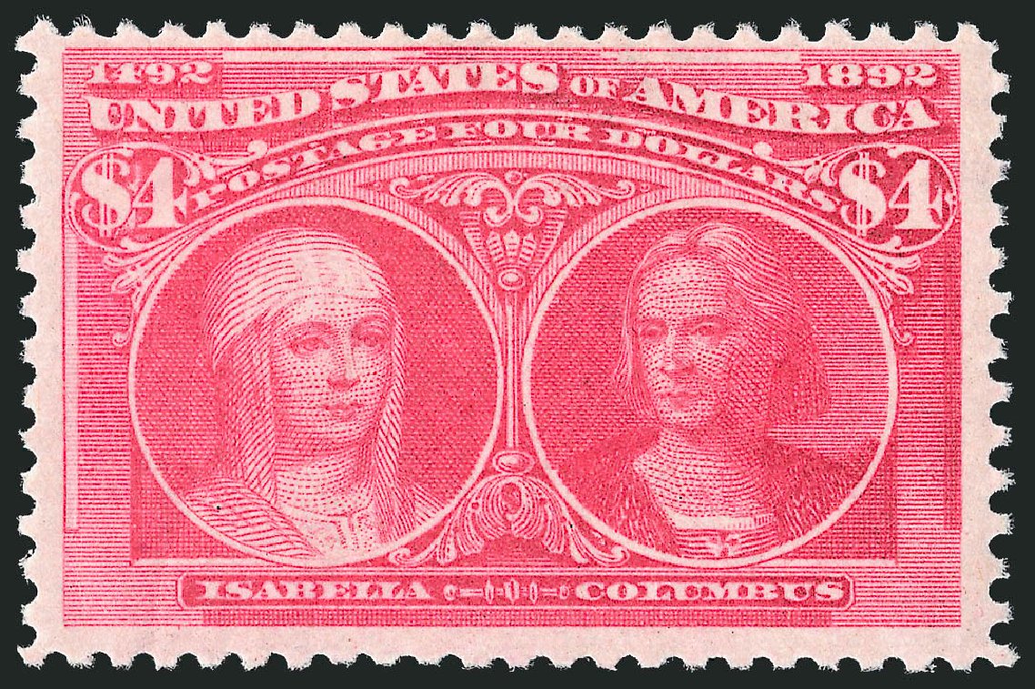 Values of US Stamp Scott Catalogue 244: US$4.00 1893 Columbian Exposition. Robert Siegel Auction Galleries, Oct 2010, Sale 997, Lot 5722