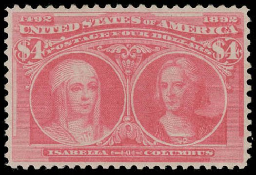 Values of US Stamps Scott Catalog #244: 1893 US$4.00 Columbian Exposition. Matthew Bennett International, Jun 2008, Sale 328, Lot 773