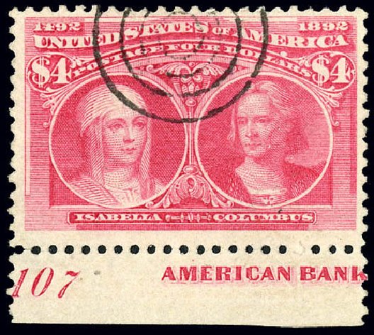 US Stamps Price Scott Catalogue 244 - US$4.00 1893 Columbian Exposition. Matthew Bennett International, Dec 2008, Sale 330, Lot 1703