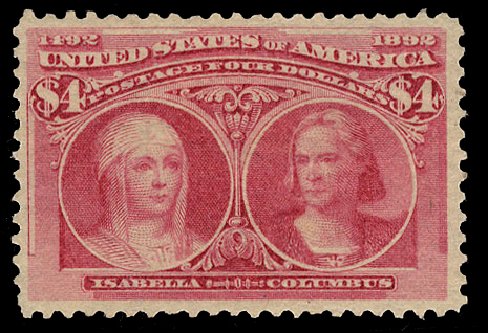 Prices of US Stamps Scott Catalogue # 244 - 1893 US$4.00 Columbian Exposition. Cherrystone Auctions, Jan 2010, Sale 201001, Lot 123